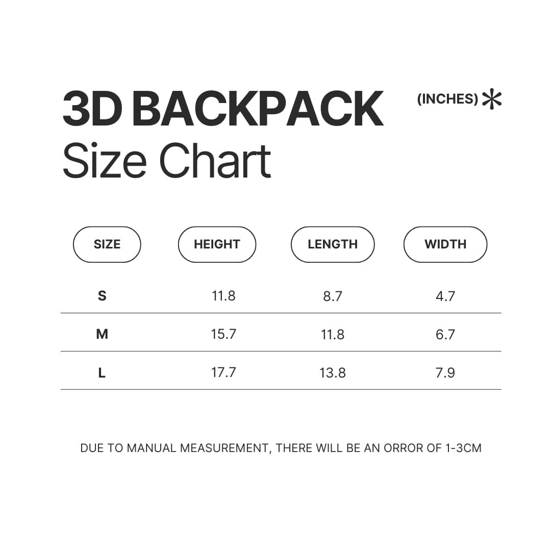 3D Backpack Size Chart - Cyberpunk UK Store