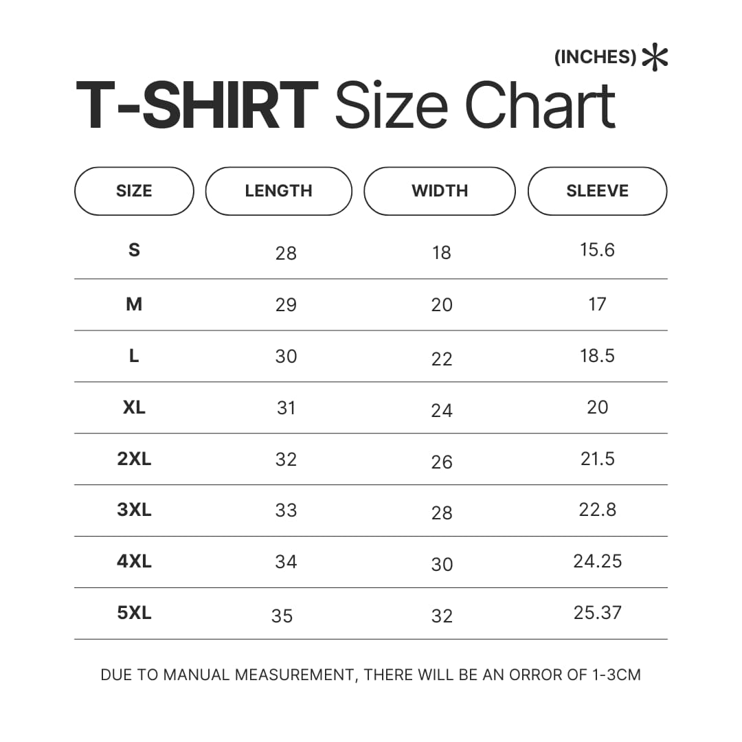 T shirt Size Chart - Cyberpunk UK Store