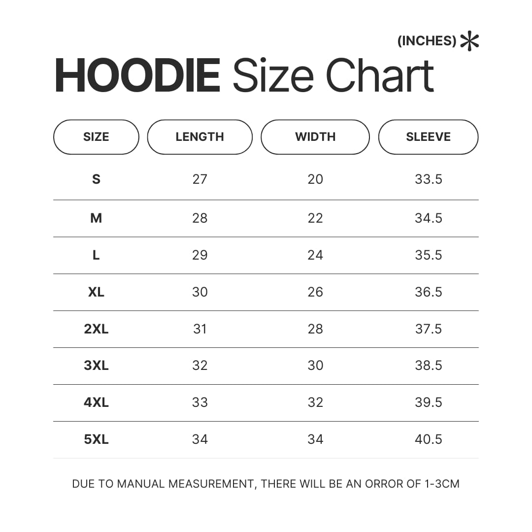 Hoodie Size Chart - Cyberpunk UK Store