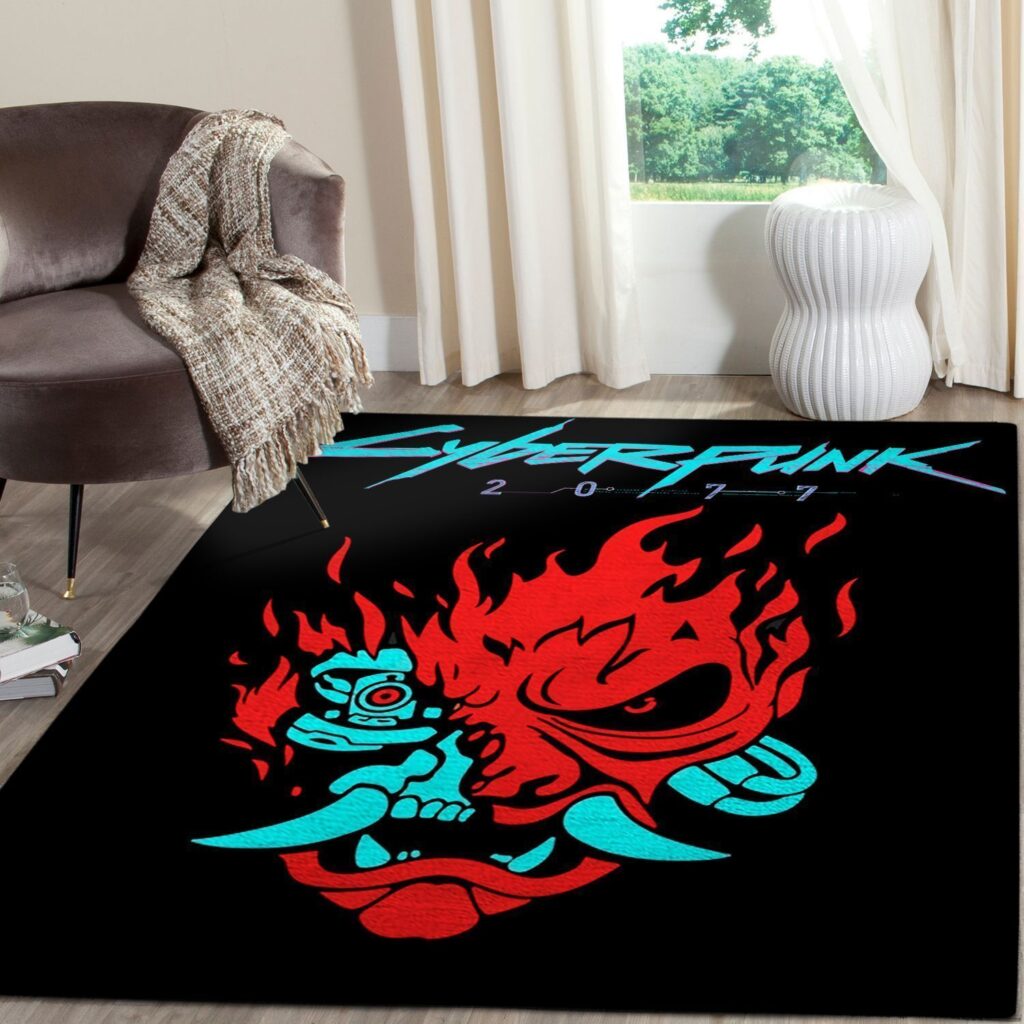 Cyberpunk 2077 Futuristic Gaming Area Living Room Carpet Rug