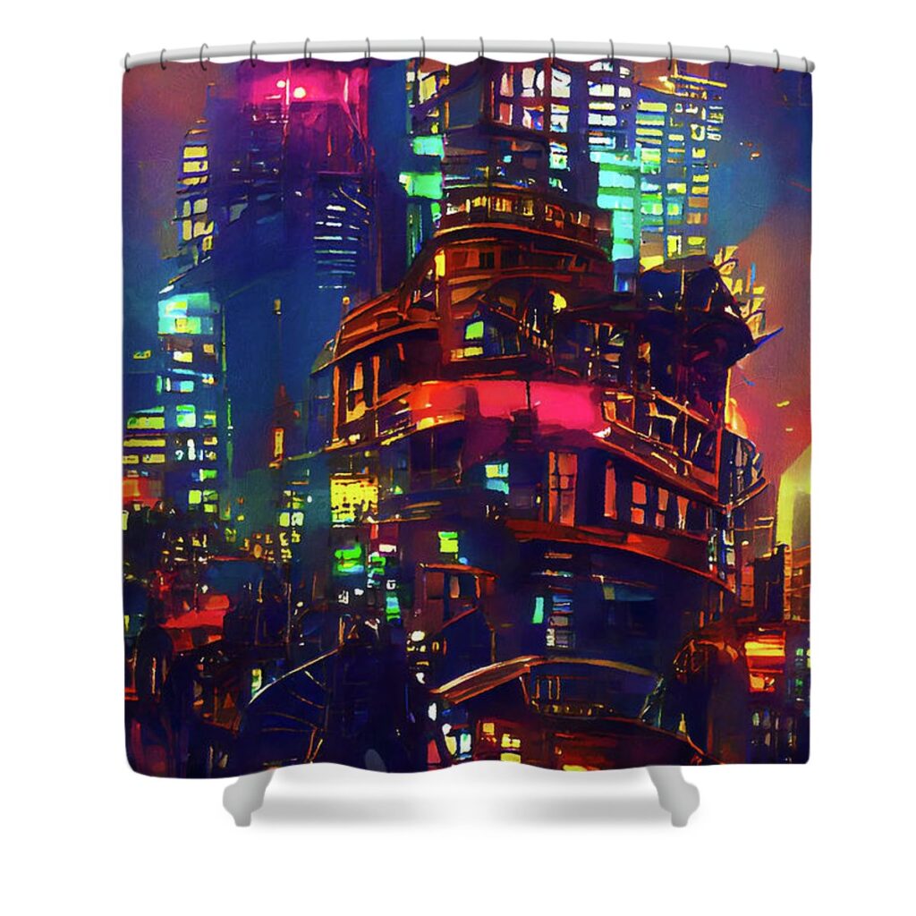 Cyberpunk 2077 Cityscape Shower Curtain