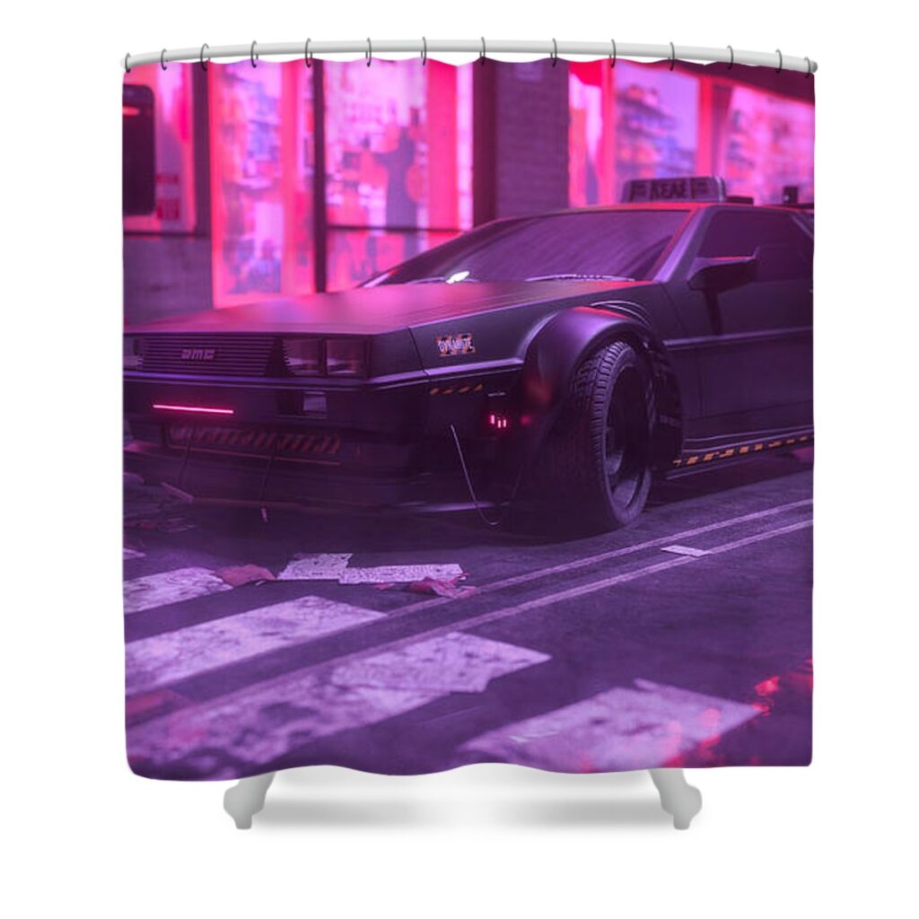 Cyberpunk 2077 New Delorean Shower Curtain