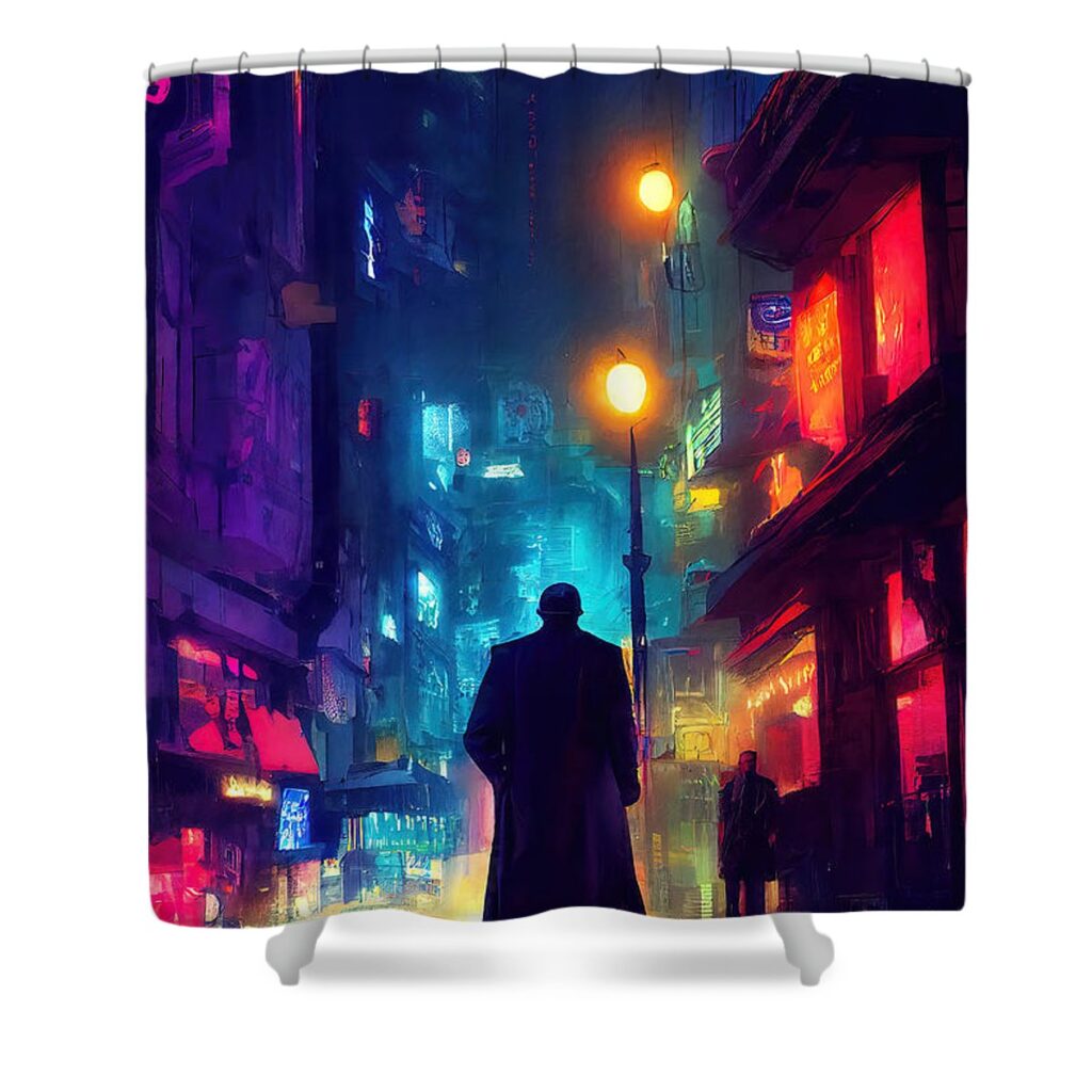 Cyberpunk 2077 On a Midnight Street Shower Curtain