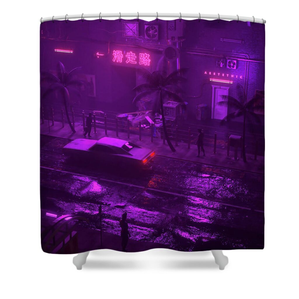 Cyberpunk 2077 Purple Alley Shower Curtain