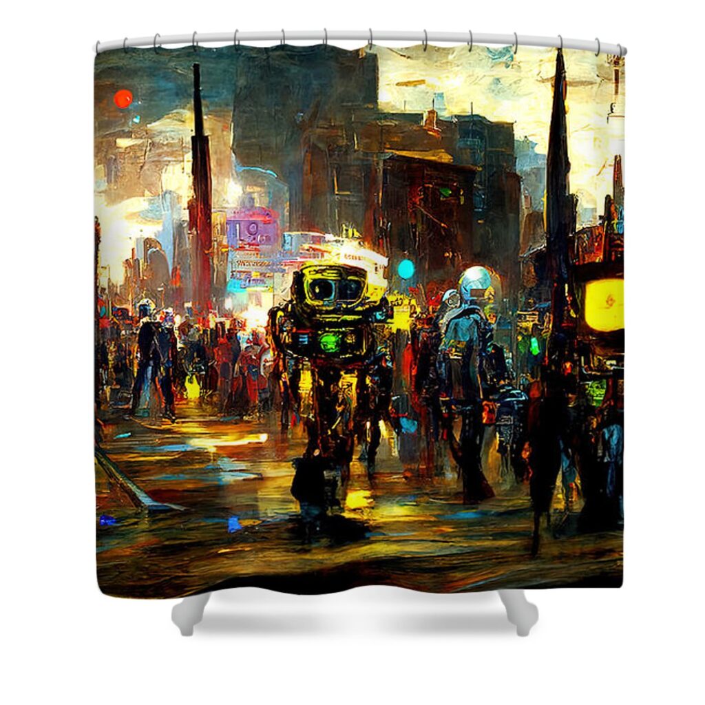 Cyberpunk 2077 Robo-City, 07 Shower Curtain
