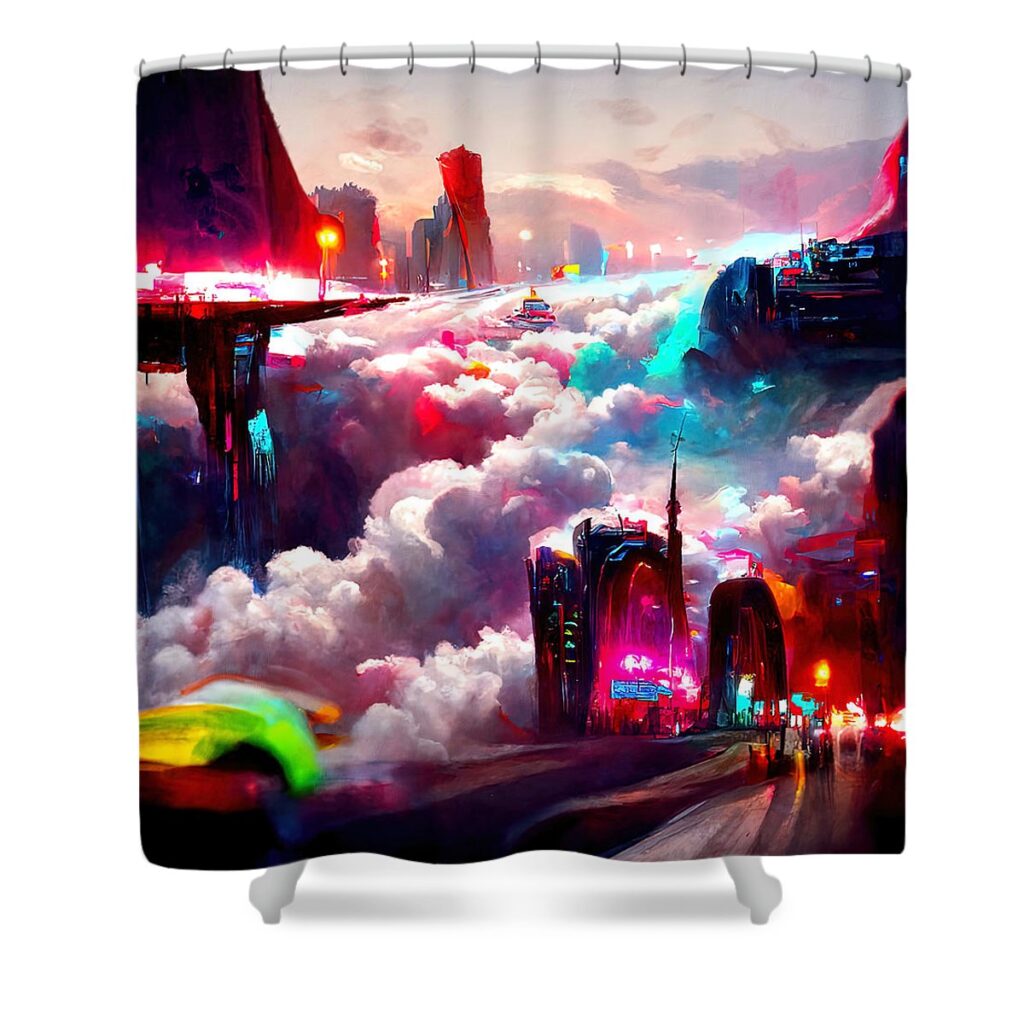 Cyberpunk 2077 Welcome to Cloud City Shower Curtain